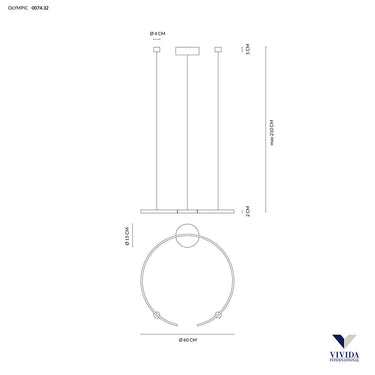 Olympic sospensione Ø60 30w 3000k - 4000k Vivida international Lampade a sospensione